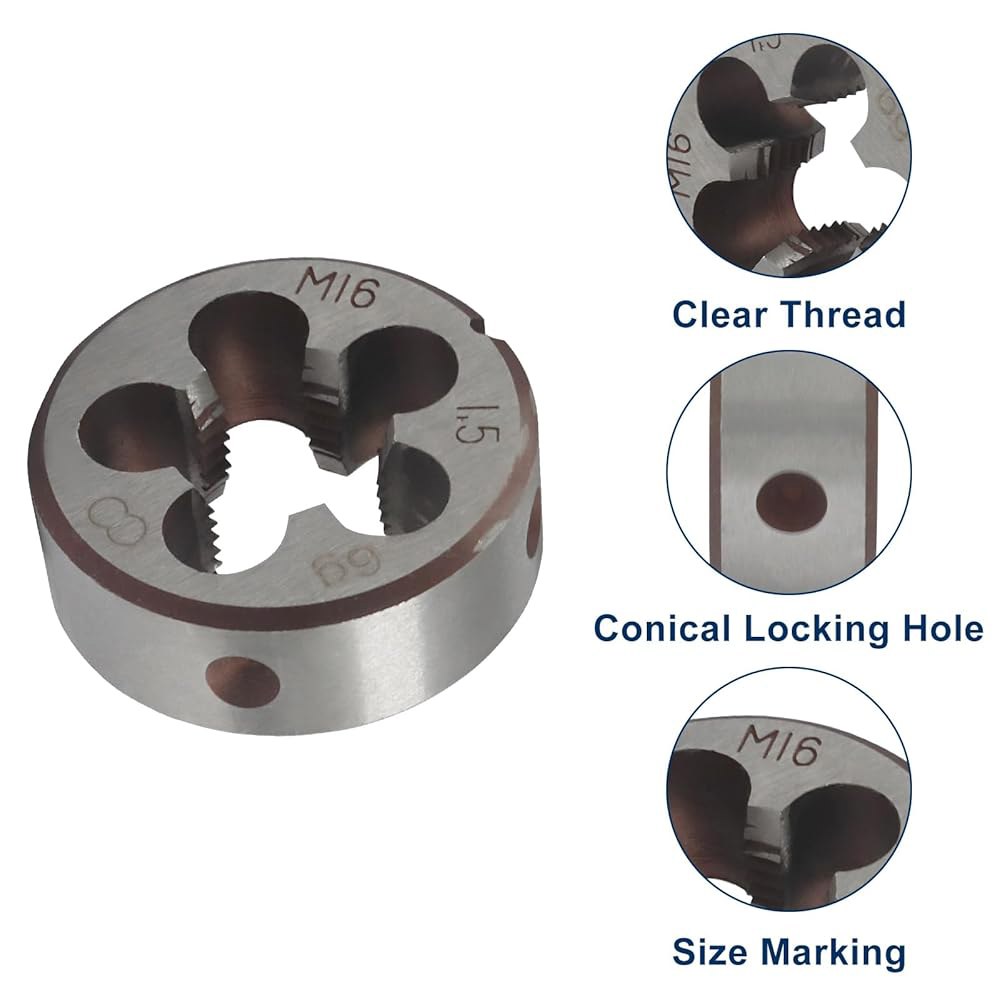 호르디온 M16 X 1.5 미터법 탭 앤 다이 세트, 1.5mm 기계 세트 오른손 나사 라운드 스레드 m6 1 - 상세 이미지 3