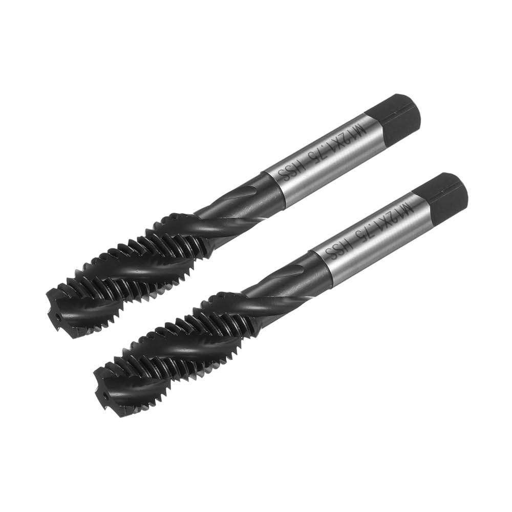 uxcell M12 x 1.75 나선형 플루트 실 탭, 미터법 기계 탭 HSS 질화 코팅, 사각형 끝이 있는 원형 샹크, H2 공차, 2pcs - 상품 이미지