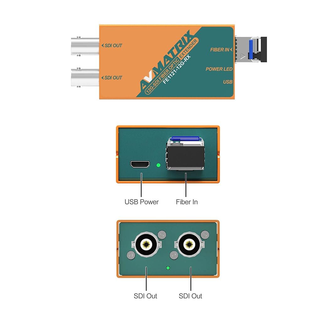 AVMATRIX FE1121-12G 광섬유 익스텐더 10km 12G / 6G 3G - SDI 입력 및 루프아웃, 수신기의 송신기 듀얼 12G-SDI 출력 - 상세 이미지 2