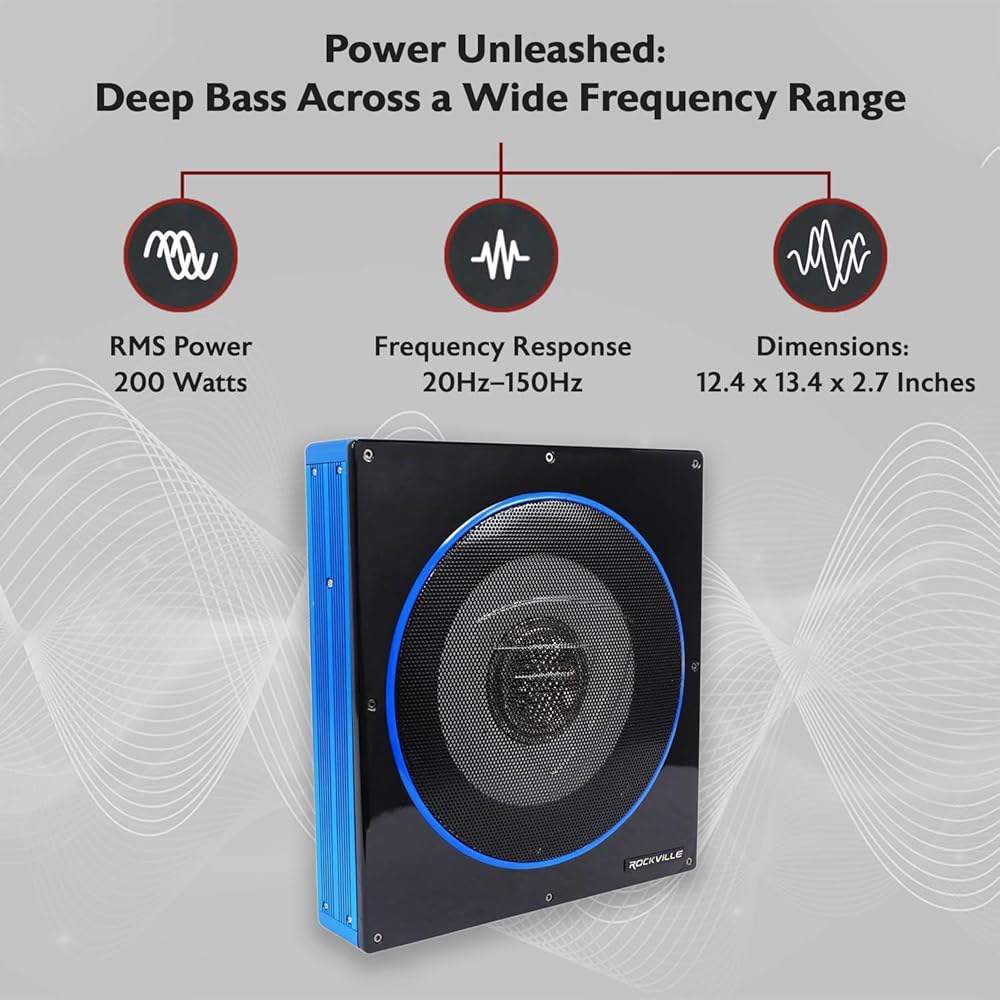 로크빌 RW10CA 800W 피크 슬림 10인치 액티브 파워 카 서브우퍼, 내장 앰프, 유선 리모컨, 소형차 오디오 시스템용 로우 프로파일 디자인 6x8 Inch Subwoofer - 상세 이미지 2