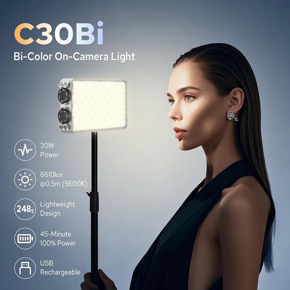 Godox C30Bi 바이컬러 온 카메라 비디오 라이트 30W, 2800K~650K, 사진 및 비디오용 휴대용 라이트, 울트라 브라이트니스, TLCI96+, 포켓 LED 패널, - 상세 이미지 2