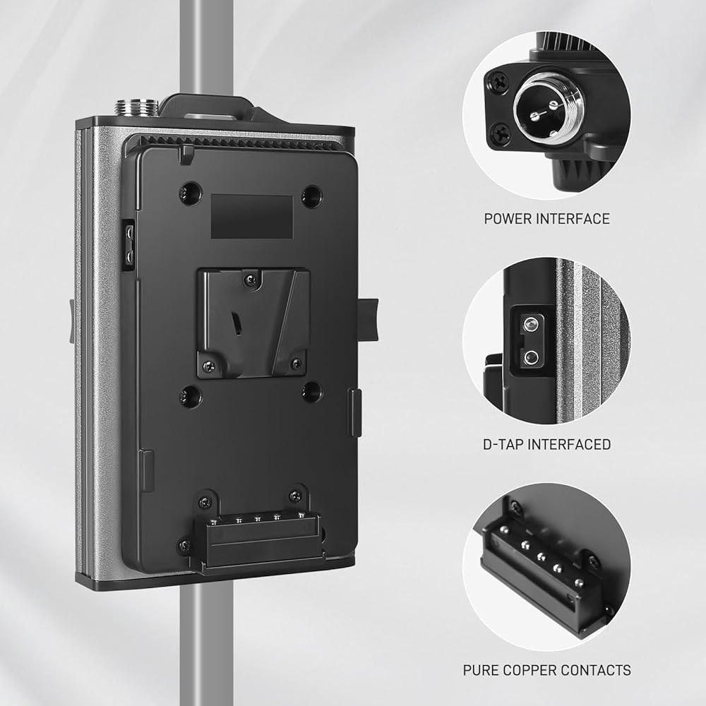 SD200R / 200D 200S 300S LED 조명용 14.8V 3A D탭 및 2핀 5 DC 케이블 2개가 장착된 GVM V 마운트 배터리 플레이트 Black One - 상세 이미지 3