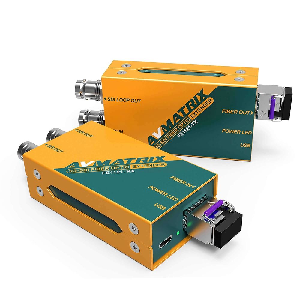 AVMATRIX FE1121 12G-SDI 광섬유 익스텐더, 전송 거리 10km, 송신기에서 12G / 6G 3G - SDI 입력 및 루프 아웃, 수신기에서 듀얼 출력, SFP - 상품 이미지