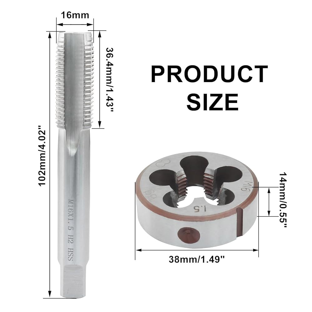 머텐즈 2팩 M16 x 1.5 고속 스틸 탭 및 다이 세트, 1.5mm 미터법 스레드 원형 다이, 오른손 기계 M8 1 - 상세 이미지 3