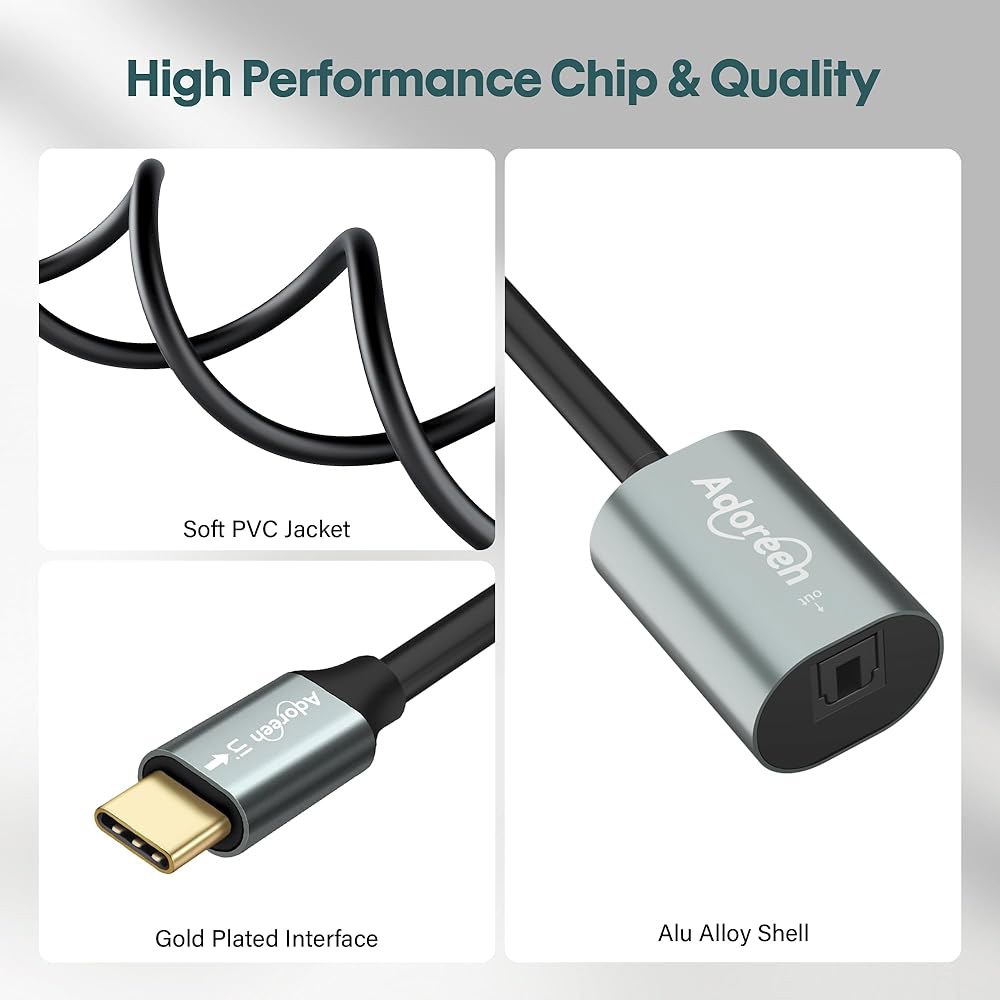 남성용 USB C에서 여성용 SPDIF Toslink 광 송신기 오디오 케이블 컨버터 0.6 FT, 디지털 광섬유 어댑터로 노트북, PC, 전화, 사운드바, 앰프 - 7.1 / - 상세 이미지 3
