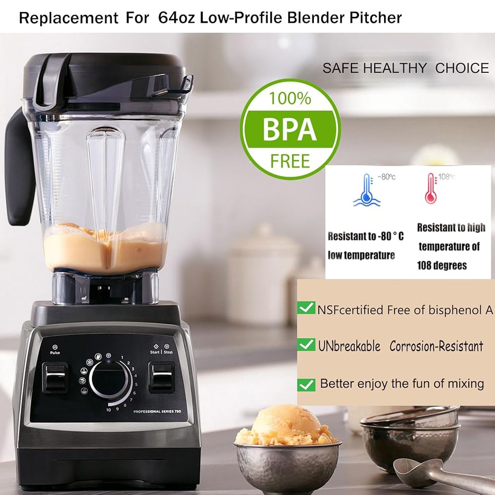 블렌더 피처 64oz 로우 프로파일, Vitamix 780 75-0 7500 5000 5200 Vm0102 Vm0103Vm0197 E310 프로페셔널/상업용/클래식 시리즈 등 블렌 - 상세 이미지 3