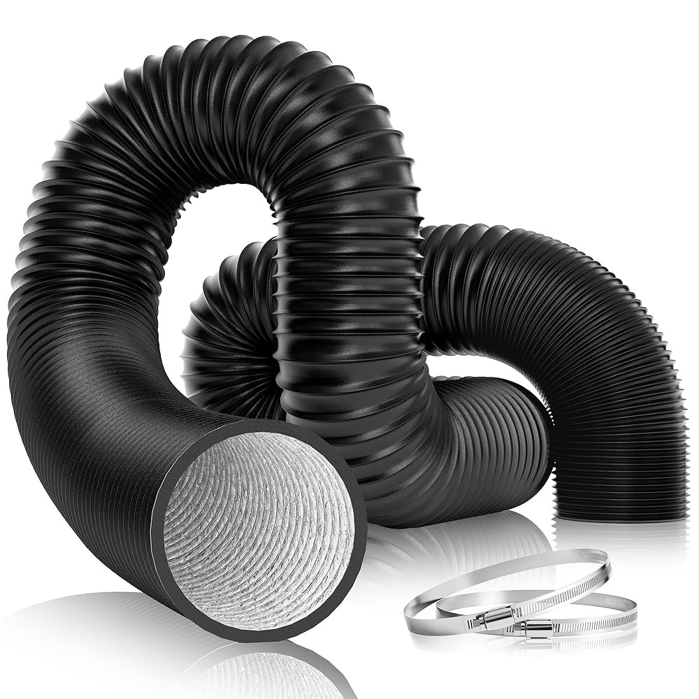 VIVOSUN 4인치 유연한 알루미늄 덕트, HVAC 환기를 위한 25피트 길이의 견고한 다층 공기 호스, 성장 텐트 및 덕트 팬 시스템을 건조기 통풍 클램프 2개 포함 - 상품 이미지