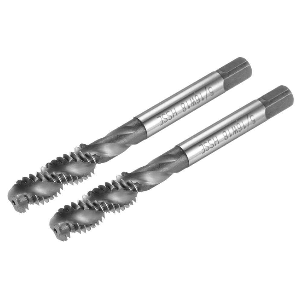 uxcell 2pcs 나선형 플루트 나사산 탭, 5/16-18 BSW H2 기계 수리용 탭핑 도구(M35 코발트 고속 강철(HSS-CO), 코팅되지 않음) 5/16-18 BSW - 상품 이미지