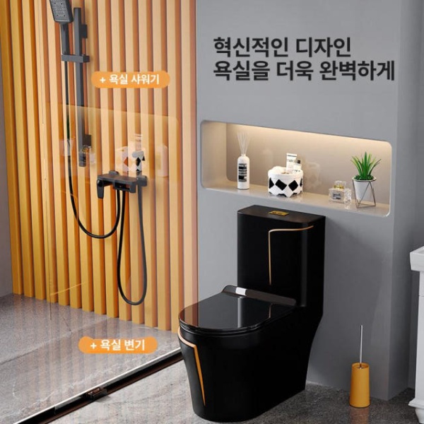 프리미엄 럭셔리 저소음 일체형 블랙 화장실 변기 치마형 블랙오렌지잠수함홍흡포함 305mm - 상세 이미지 2