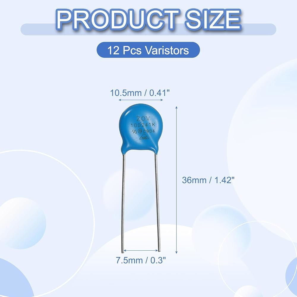 MECCANIXITY 12pcs 전압 의존 저항기, 10D180K 바리스터 AC 11V 방사형 리드 디스크 AC/DC 회로 보호를 위한 10mm 다이아 서지 전류 보호기 11 - 상세 이미지 2