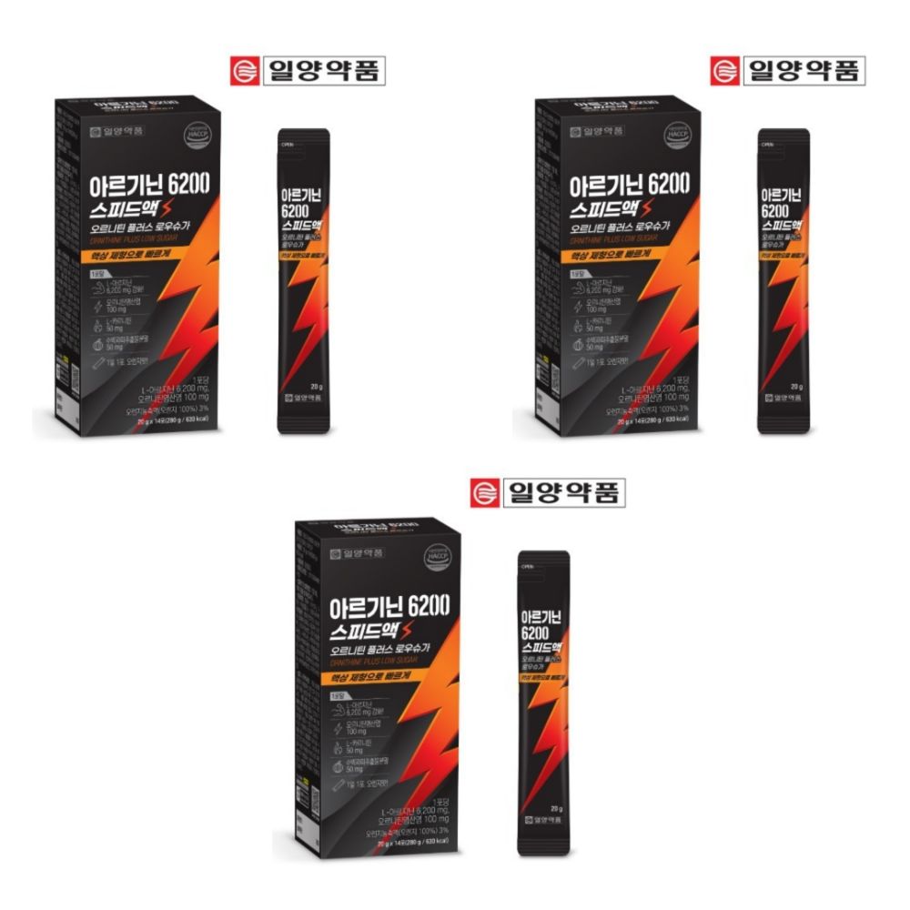 일양약품 아르기닌6200 스피드액 오르니틴 플러스 로우슈가 액상제형 14포, 3개 - 상품 이미지