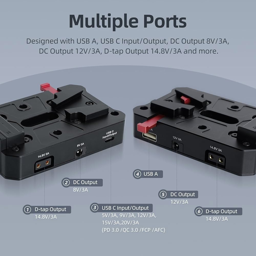 CaTeFo V 마운트 배터리 어댑터 플레이트, USB-C PD 65W 급속 충전기가 장착된 전원 공급 장치 스플리터, QC3.0 USB-A D-TAP 8V 12V DC 출력, - 상세 이미지 2