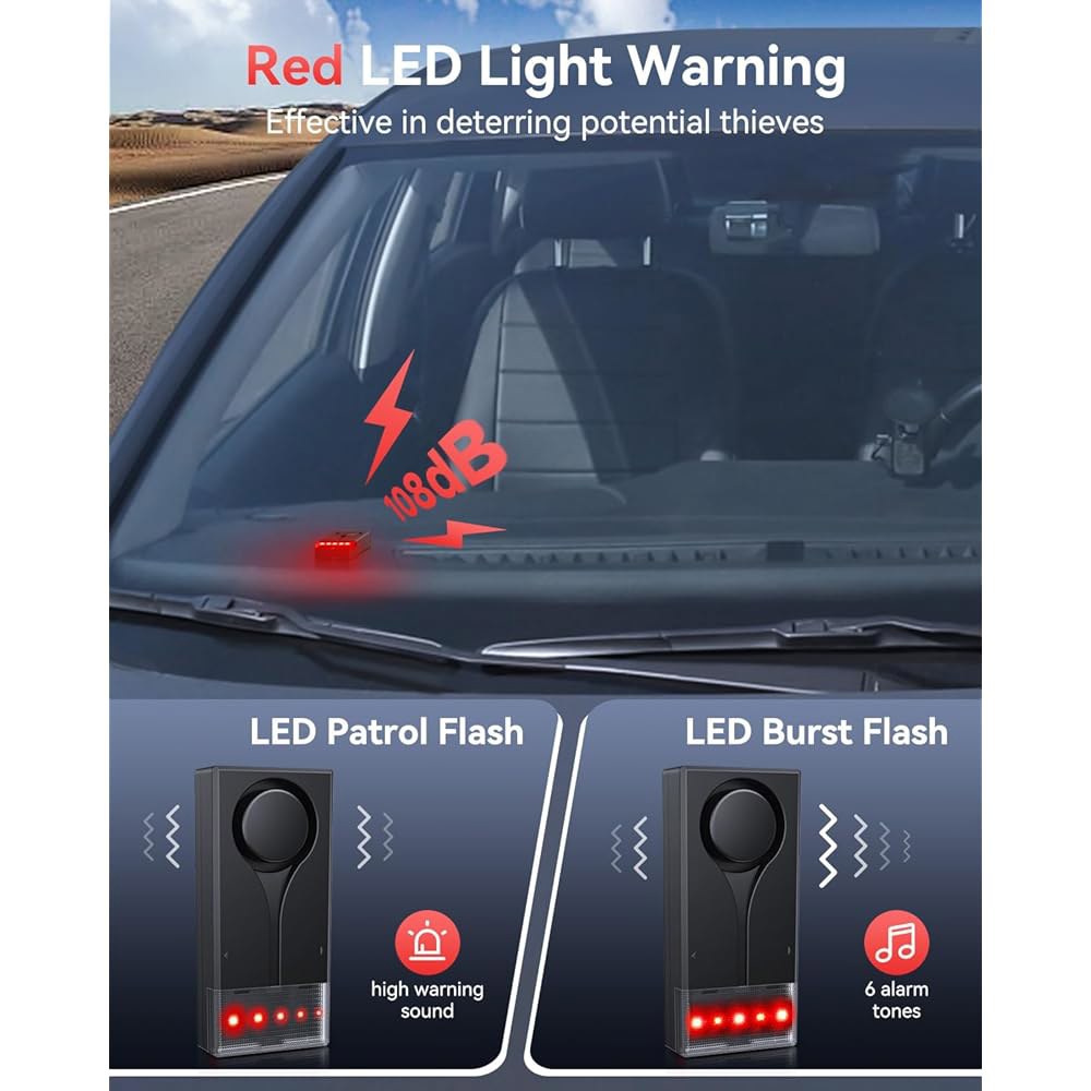 자동차 진동 소리 및 조명 알람, ElectOP 108dB 방지 알림, LED 깜박임 라이트 무선 원격 차량 2pcs 알람 포함 1 Alarm(Upgraded Remote) - 상세 이미지 3