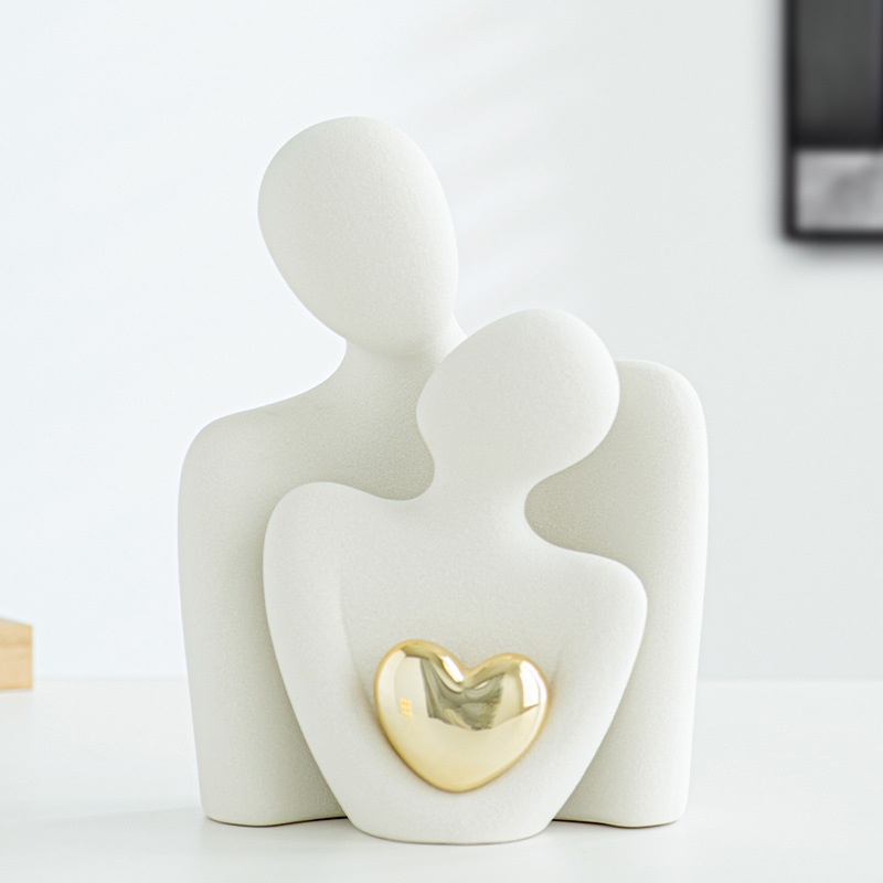 커플 백자 장식품 웨딩 선물 맞춤 각인 18cm 하트 무광 흰색 - 상품 이미지