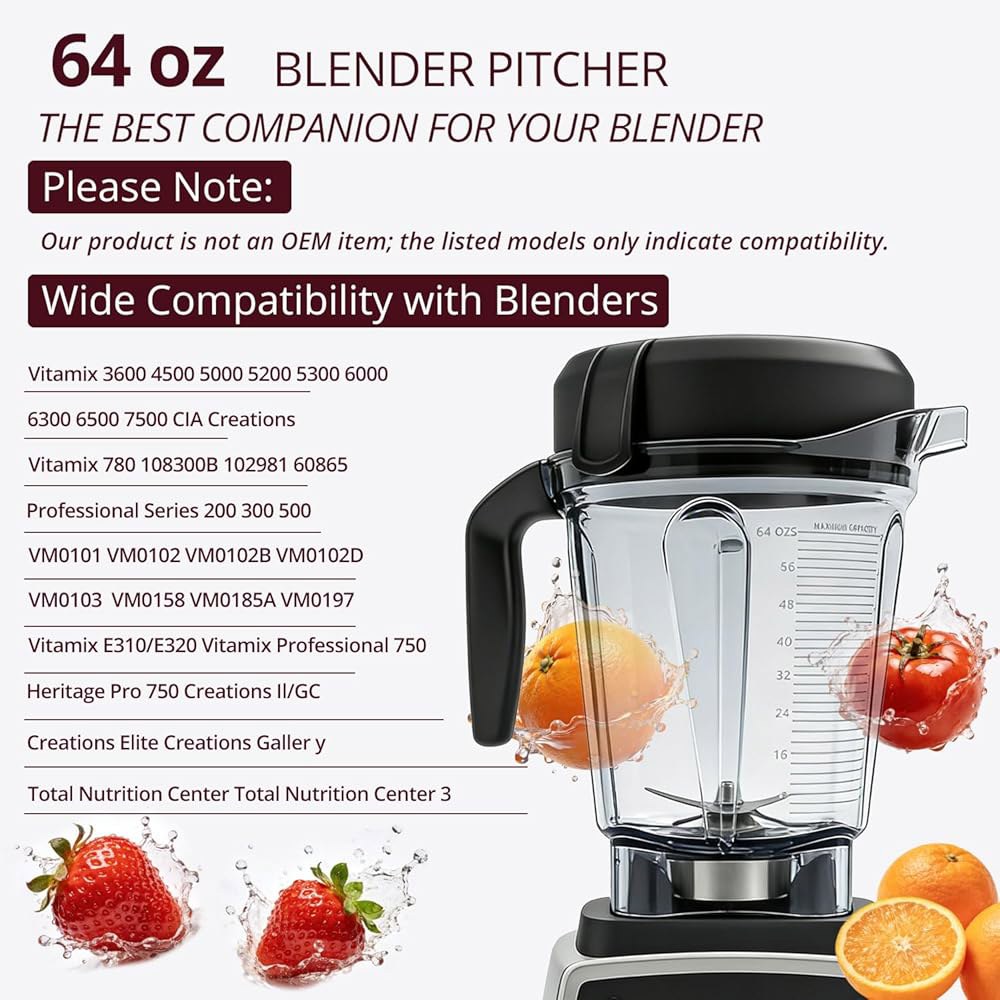 64온스 로우 프로파일 블렌더 피처 용기, Vitamix 5200 750 7500 6300 VM0102 VM0103 VM0197 E310 클래식 /익스플로리안 /상업용 시리즈, - 상세 이미지 2
