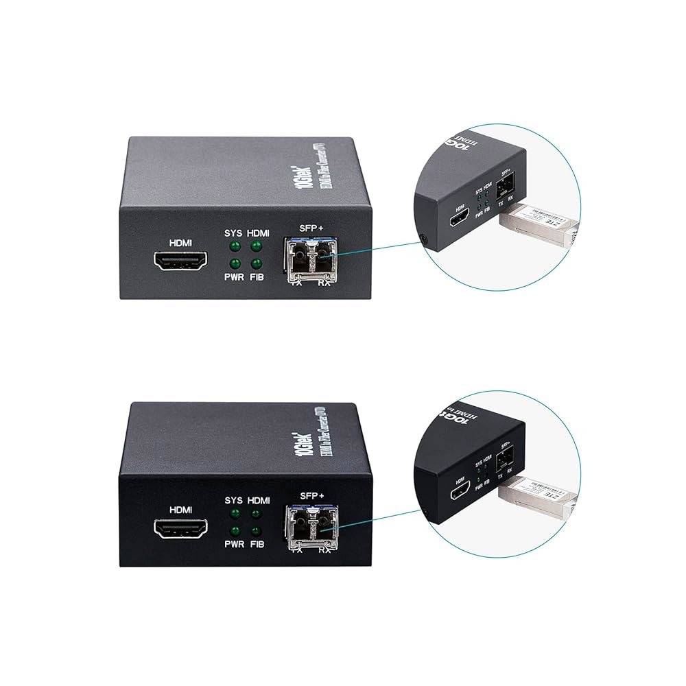 10GTek HDMI와 광섬유 변환기, SFP+ 트랜시버를 갖춘 HDMI 익스텐더, 최대 2km 링크 길이의 LR 라이트 모듈, 1.4a, 4Kx2K@30Hz 지원 - 상품 이미지