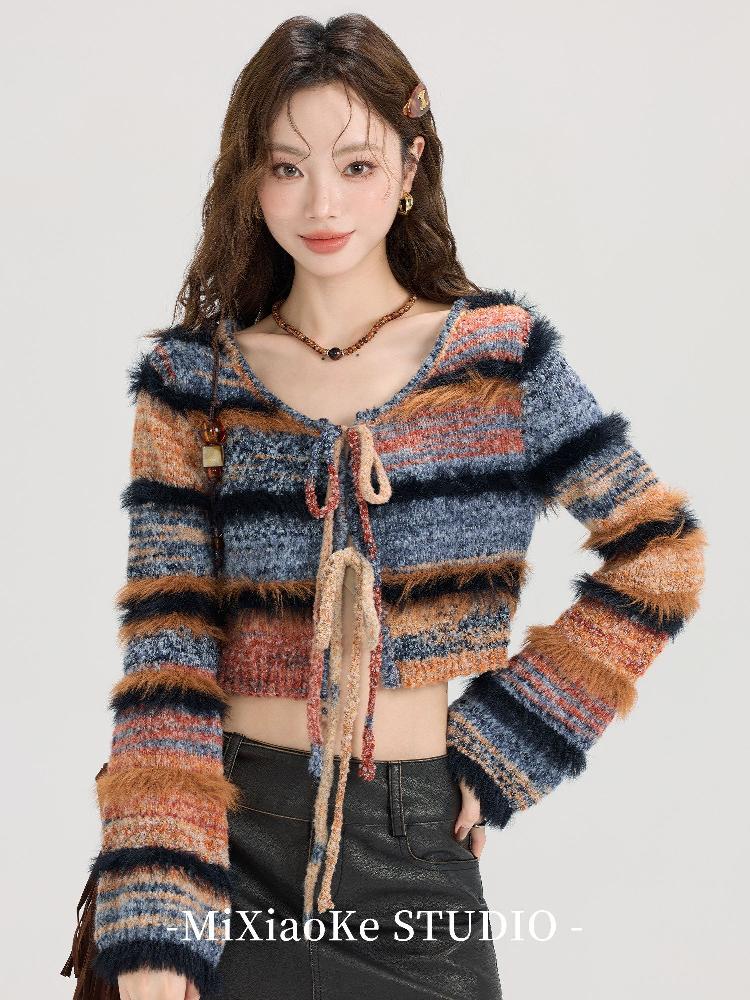 복고 가디건 남자 기본 스트라이프 쿨티셔츠 허리길이 반팔티셔츠 긴팔티 기본허리길이가디건남자 - 상세 이미지 2