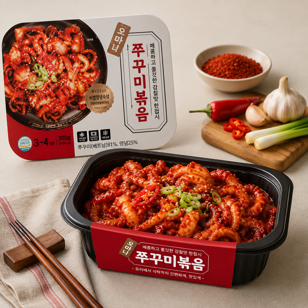동화푸드 오마니 쭈꾸미볶음 300g 쭈꾸미 매콤 양념 캠핑 요리 집들이 밀키트 - 상품 이미지