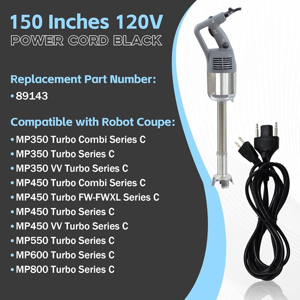 로봇 쿠페 MP 시리즈 MP350 /MP450 /MP550 /MP600 /MP800 터보 C 몰입형 블렌더와 호환되는 89143 전원 코드 교체 120V - 상세 이미지 2