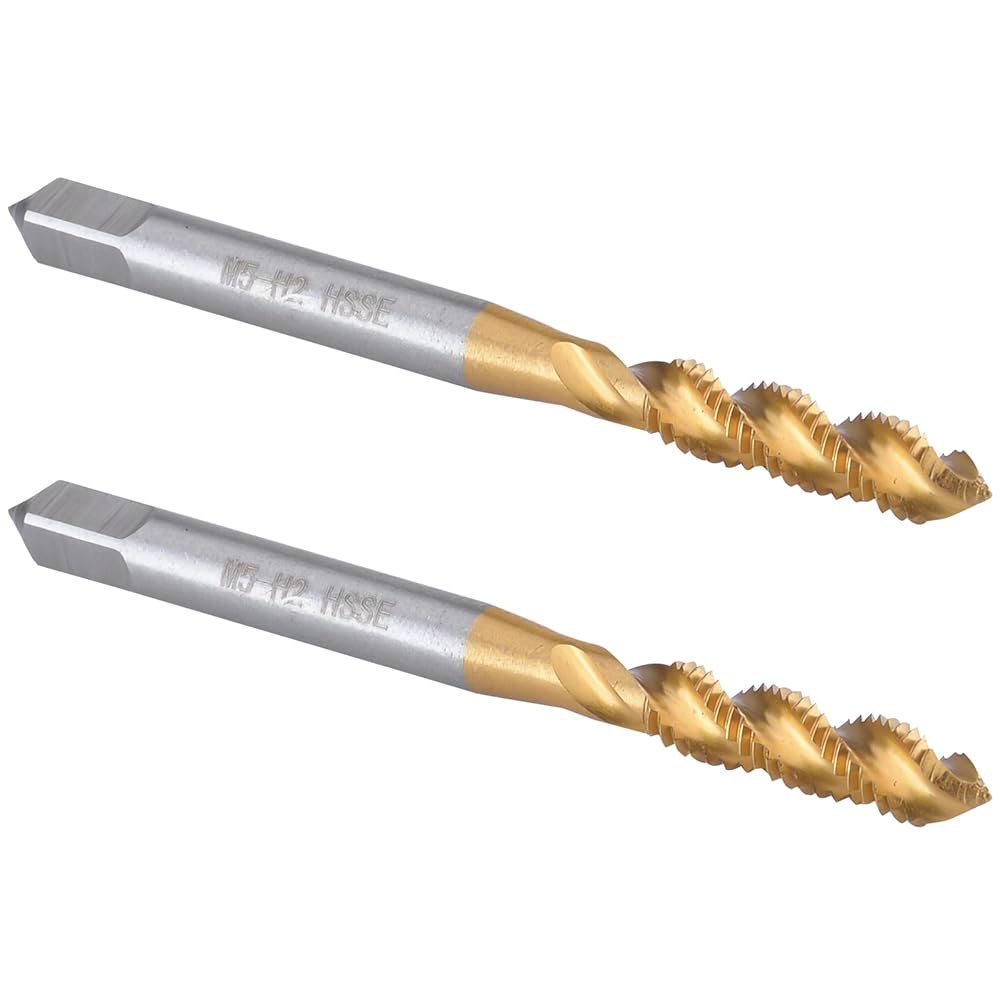 버킷 2pcs M5 X 0.8 나선형 플루트 탭, HSS 티타늄 코팅 플러그 나사산 - 상품 이미지