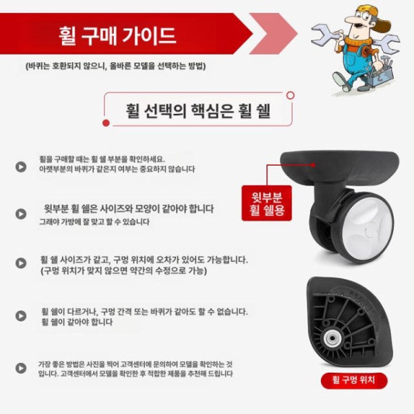 프리미엄 여행용 무소음 캐리어바퀴교체 수화물용 확장형 가방 w187 바퀴 1쌍 - 상세 이미지 3