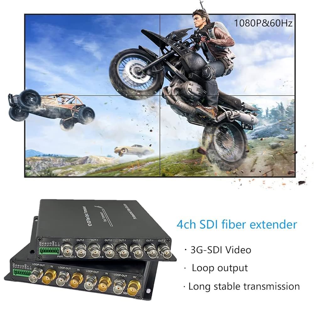 Steloproad 4CH 3G-SDI 파이버 컨버터 1080P&60Hz 브로드캐스트 레벨 SDI 비디오 광 트랜시버 루프 출력 3G 익스텐더(RS485 포함), 싱글 모드 ST - 상세 이미지 3