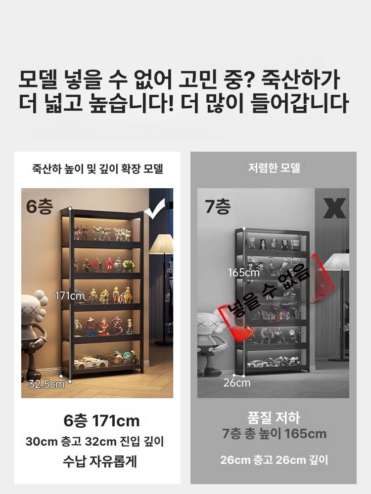 피규어 장식장 아크릴 진열장 레고 보관 전시 케이스 5칸 50 블랙 - 상세 이미지 5