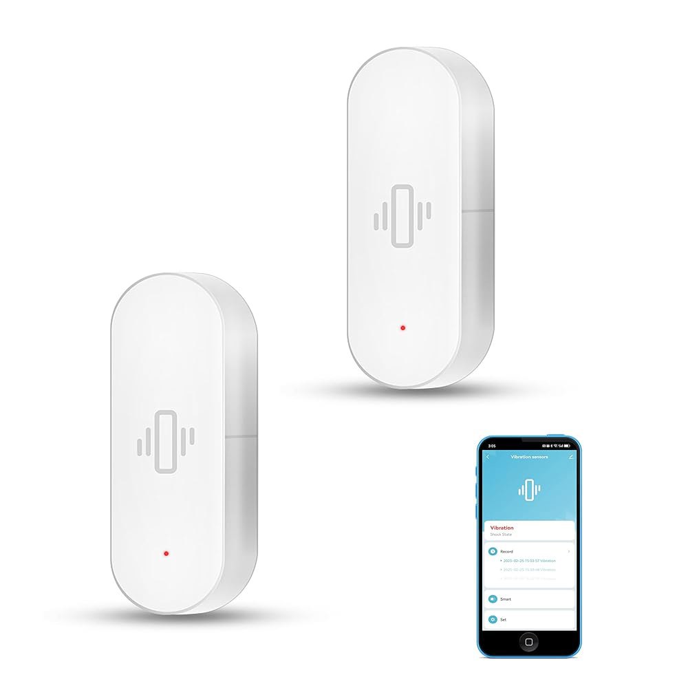 스마트 진동 센서 무선 유리 깨짐 감지기, 앱 알림 기능이 있는 WiFi 도어 센서, 조절 가능한 감도, 알람 시스템 및 홈 자동화를 위한 센서(2팩) 1-Pack - 상품 이미지