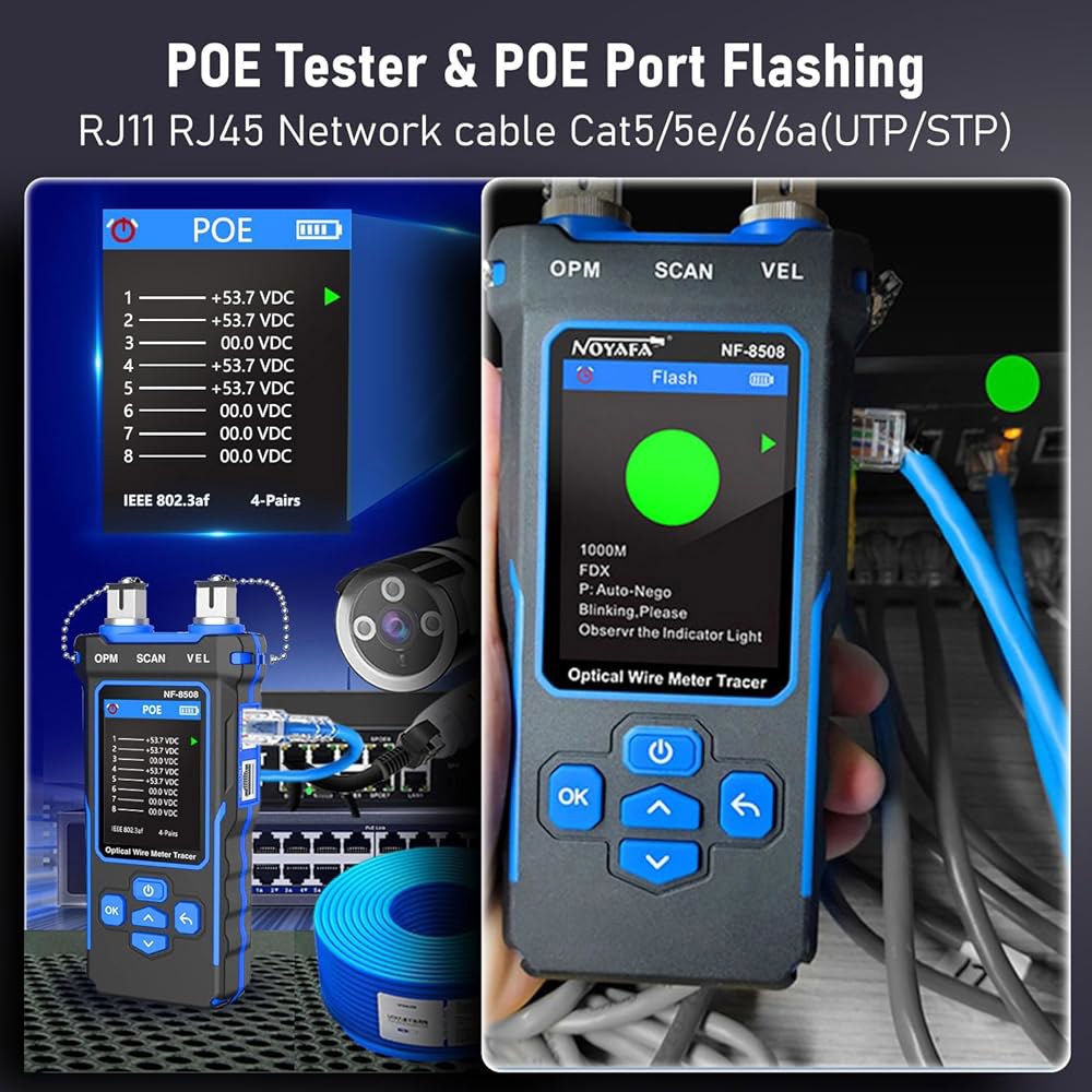 광학 전력계 POE /NCV /RJ11 RJ45 /CAT5 CAT6 케이블 토너 이더넷 테스터, 길이 측정, 광섬유 결함 찾기 테스트 전화선 추적기 포함 NF-8508 네트워크 - 상세 이미지 3