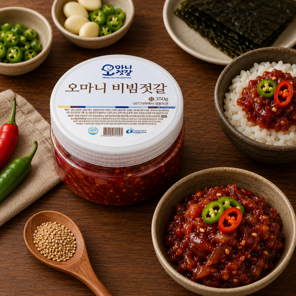 동화푸드 오마니 비빔젓갈 350g 양념 밑반찬 국내제조 반찬 젓갈 명태 속초 명장 - 상품 이미지