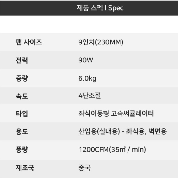 탁상용 써큘레이터 23cm 업소용 식당 매장 마트 좌식용 벽부착 서큘레이터 - 상세 이미지 4