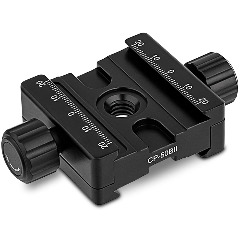 Haoge CP-50BII 50mm 서브텐드 이중 듀얼 퀵 릴리즈 클램프, Arca Swiss RRS Benro 레일 플레이트 노달 슬라이드용 120mm - 상품 이미지
