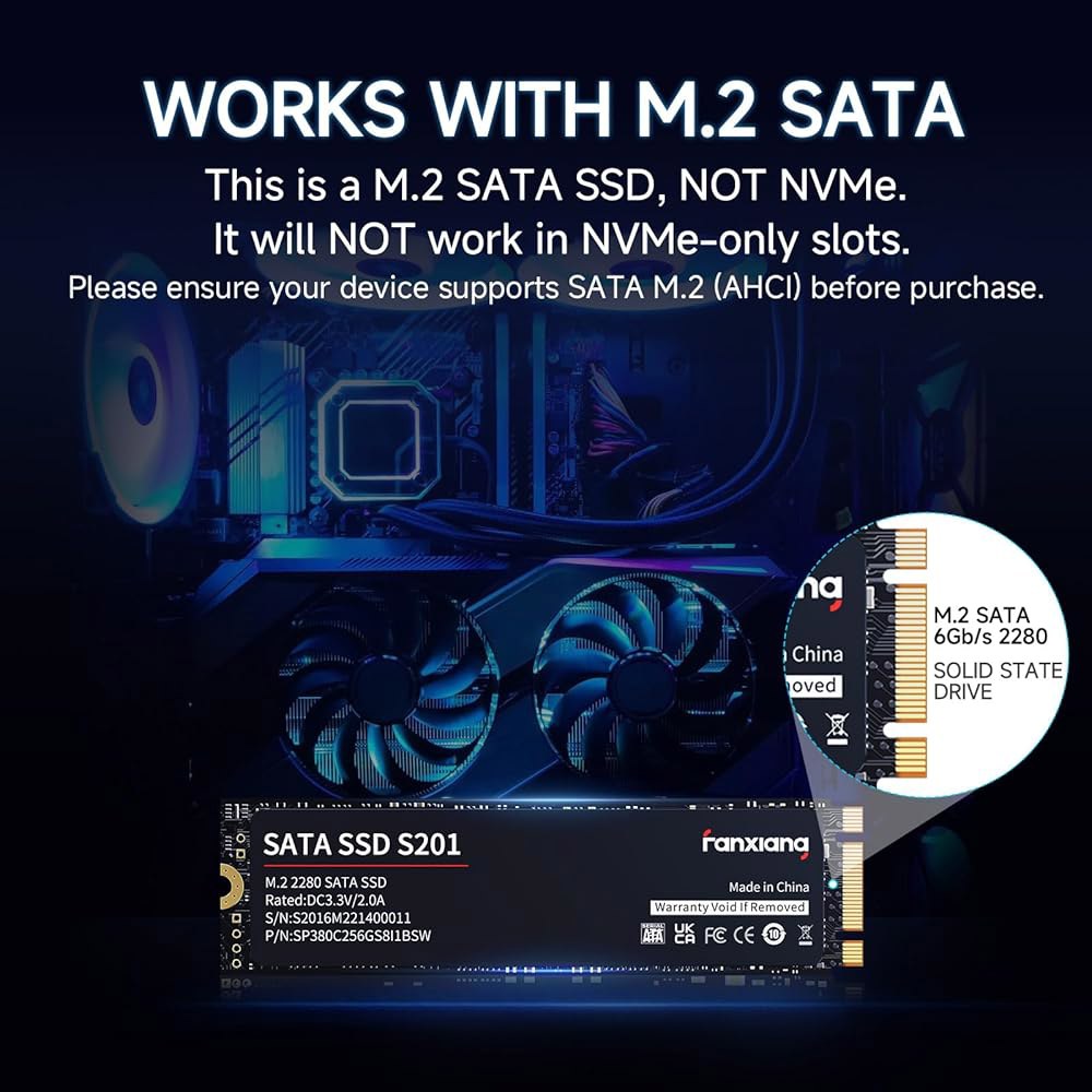 판샹 S201 128GB M.2 SATA SSD 2280 III 6Gb /s 내장 솔리드 스테이트 드라이브, 속도 향상을 위한 SLC 캐시, 최대 550MB/s 읽기 속도, 3D - 상세 이미지 2