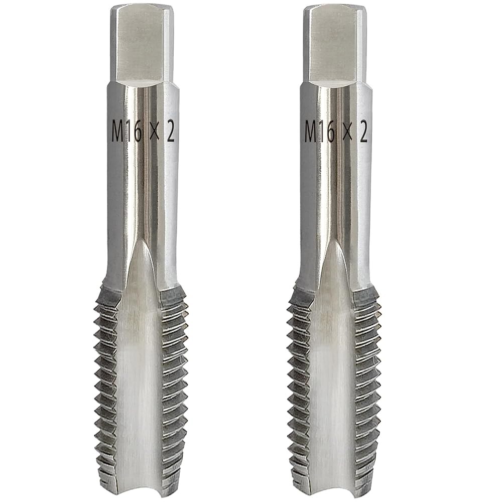 2Pcs M16x2.0 미터법 나사산 탭, HSS M16 x 2.0mm 오른손 테이퍼 & 플러그 탭 도구 1 5/8 -18 Die 5/8 x 18 Di - 상품 이미지