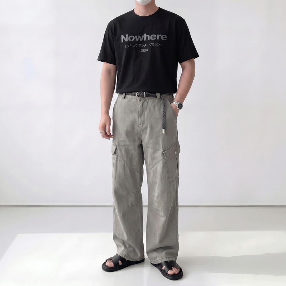 남자나염반팔티 피그먼트오버핏크롭반팔티 - 상세 이미지 2