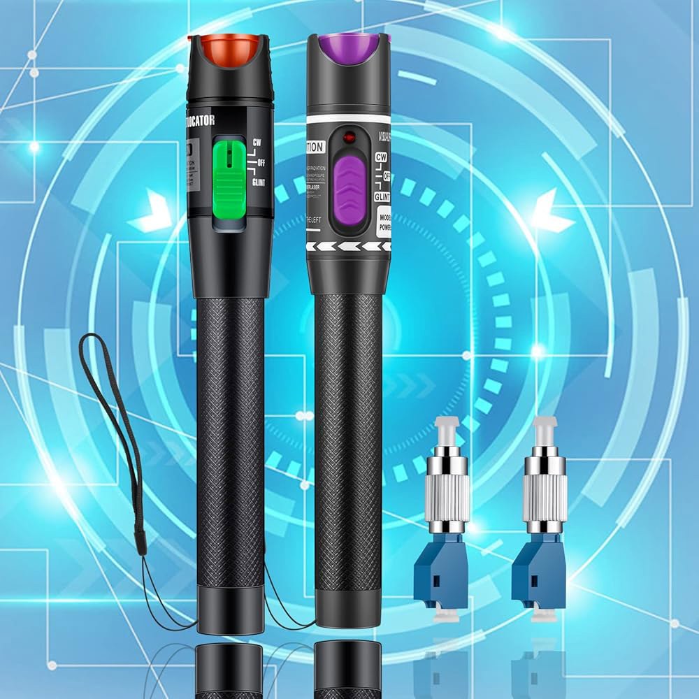 fyboptwu 2pcs 광섬유 시각적 결함 위치 추적기 30MW 30KM VFL 테스터 키트에는 싱글모드 9 / 125um FC 남성 대 LC 여성 어댑터, 그린 및 퍼플 스위치 - 상품 이미지