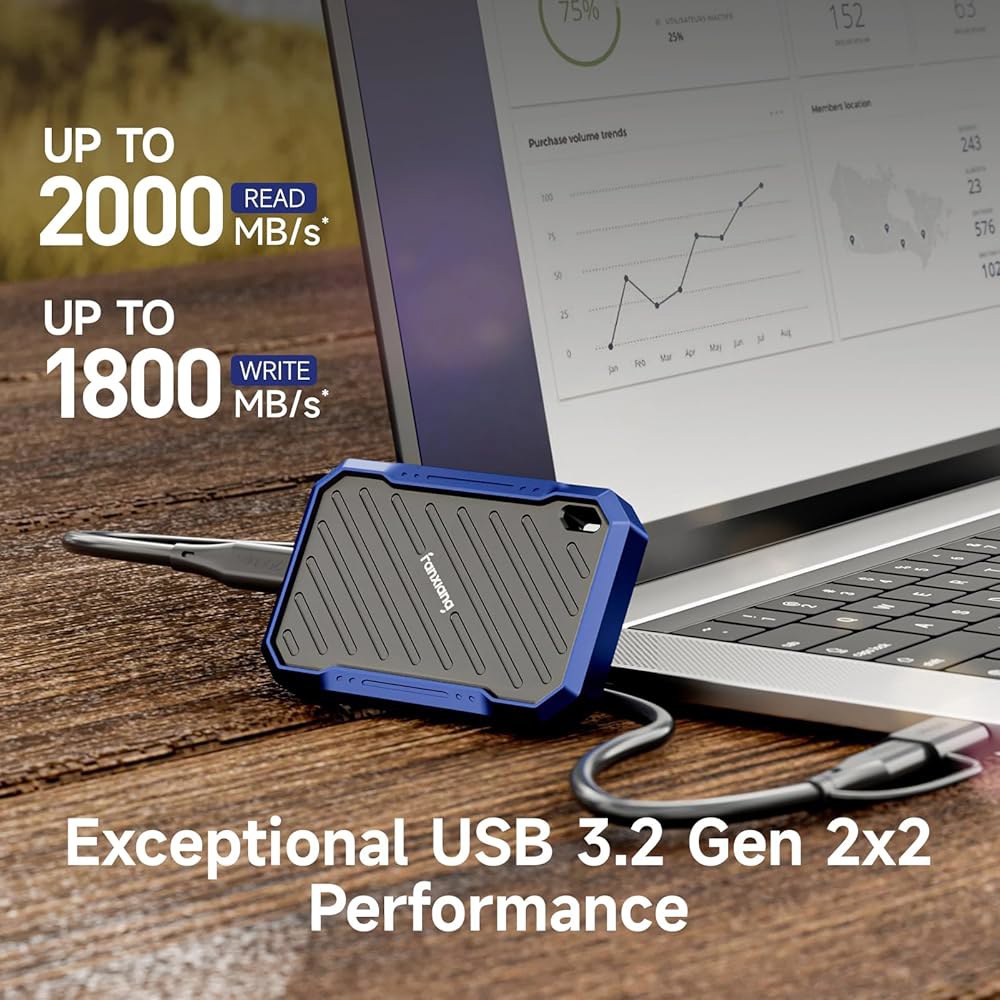 판샹 2TB 외장 휴대용 SSD, 최대 2000MB/s USB 3.2 Gen2 2, IP68 방수 및 방진, 전문가, 크리에이티브 엔지니어를 위한 솔리드 스테이트 드라이브 신뢰할 - 상세 이미지 2