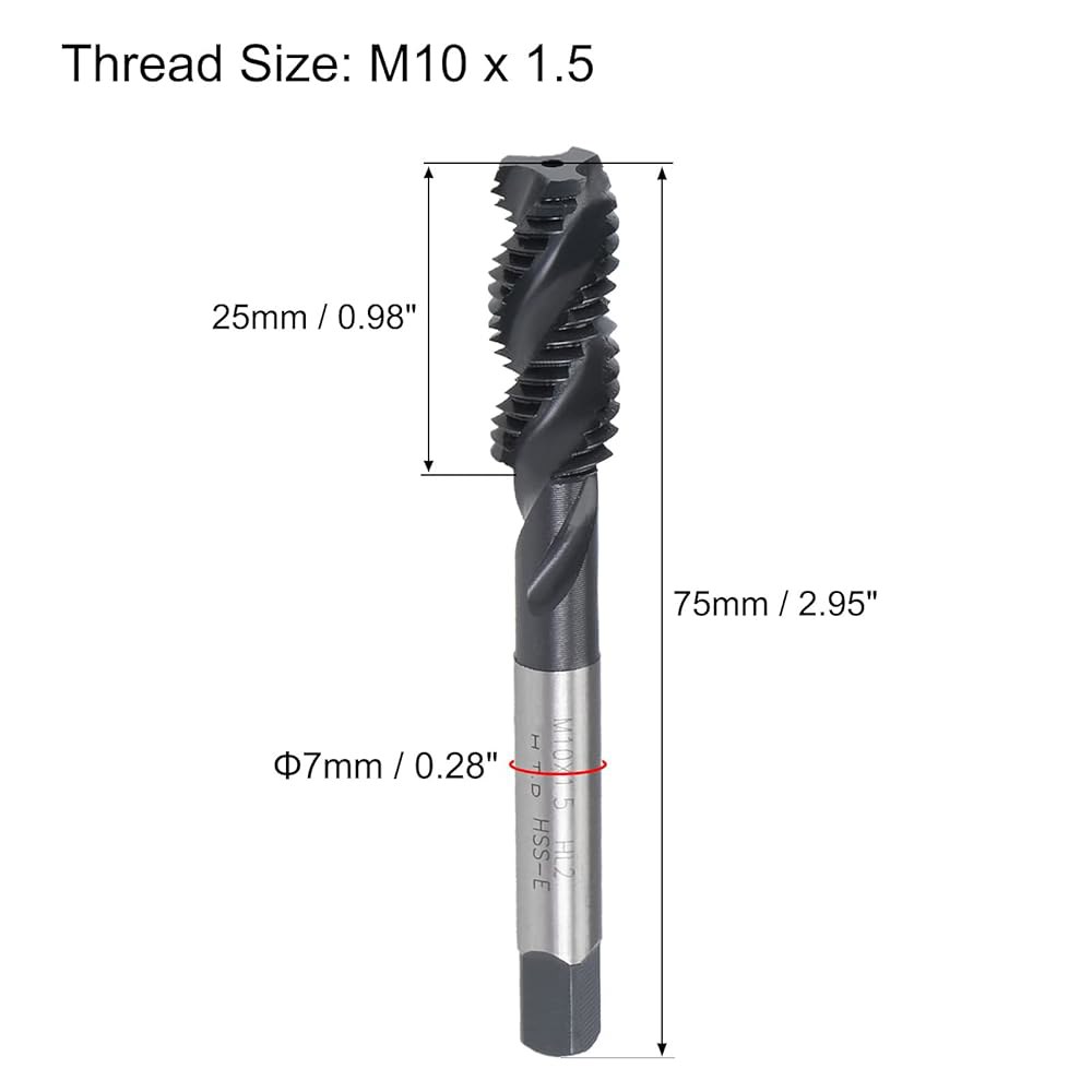 uxcell M10 x 1.5 나선형 플루트 실 탭, 미터법 기계 탭 HSS 질화 코팅, 사각형 끝이 있는 원형 샹크, H2 공차, 2pcs M8 x 1.25 - 상세 이미지 2