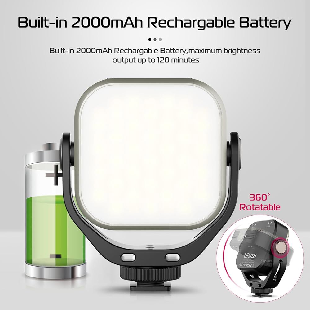 ULANZI VL66 RGB 조절 충전식 2500-650K - 카메라 위의 미니 비디오 휴대용 조명, 2000mAh CRI95+ 디밍 가능, 초광각 사진 및 DSLR 캠코더 액션 - 상세 이미지 3
