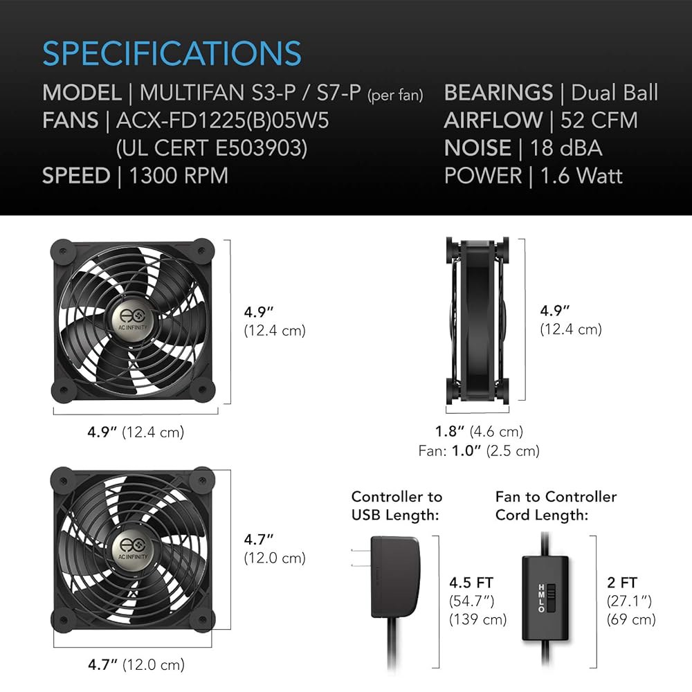 AC 인피니티 멀티팬 S7-P, 속도 제어가 가능한 조용한 듀얼 120mm 구동 팬, UL 인증을 받은 리시버 DVR 플레이스테이션 Xbox 부품 냉각 기능 S1 - 상세 이미지 2