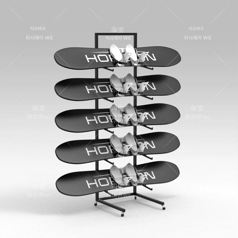 스키 보관대 스노우보드 거치대 매장 진열 선반 블랙 3단 + 바퀴 50x50x105 - 상세 이미지 3