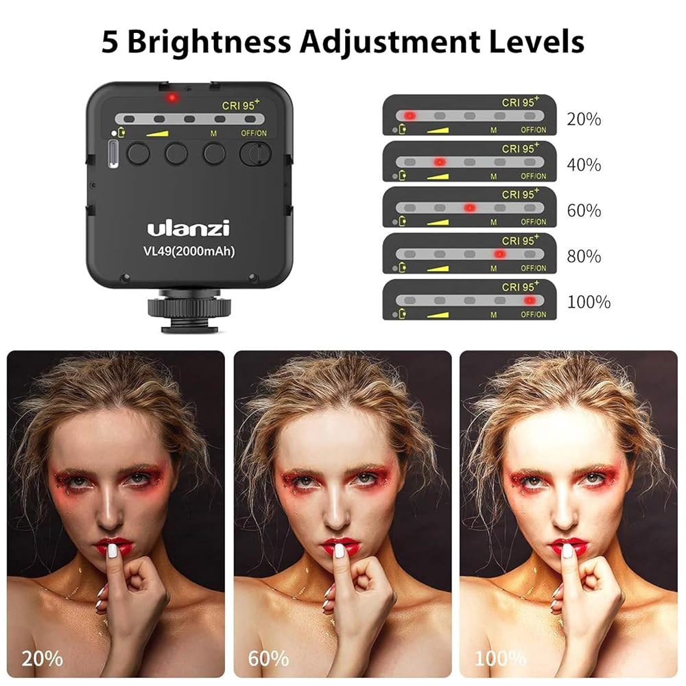 ULANZI VL49 2000mAh LED 비디오 라이트, 3 콜드 슈, 충전식 소프트 라이트 패널, DJI OSMO 소니 DSLR 캐논 카메라 GoPro 브이로그용 휴대용 사진 - 상세 이미지 3