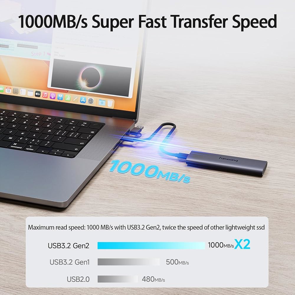판샹 2TB 외장 SSD - 휴대용 솔리드 스테이트 드라이브, 1000MB /s, USB 3.2 Gen2 Type-C, 알루미늄 합금, iPhone15/16용 하드 Android, - 상세 이미지 2