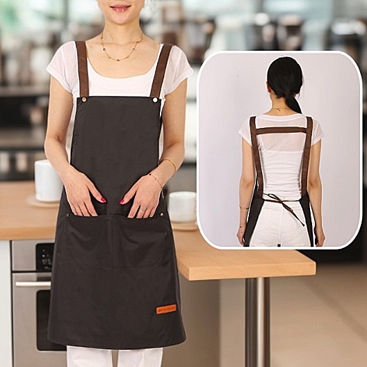 편한 H형 방수앞치마 카페 주방용 청소 식당용 비닐 앞치마 블랙 화이트 남성 포켓 제빵 이미지 8