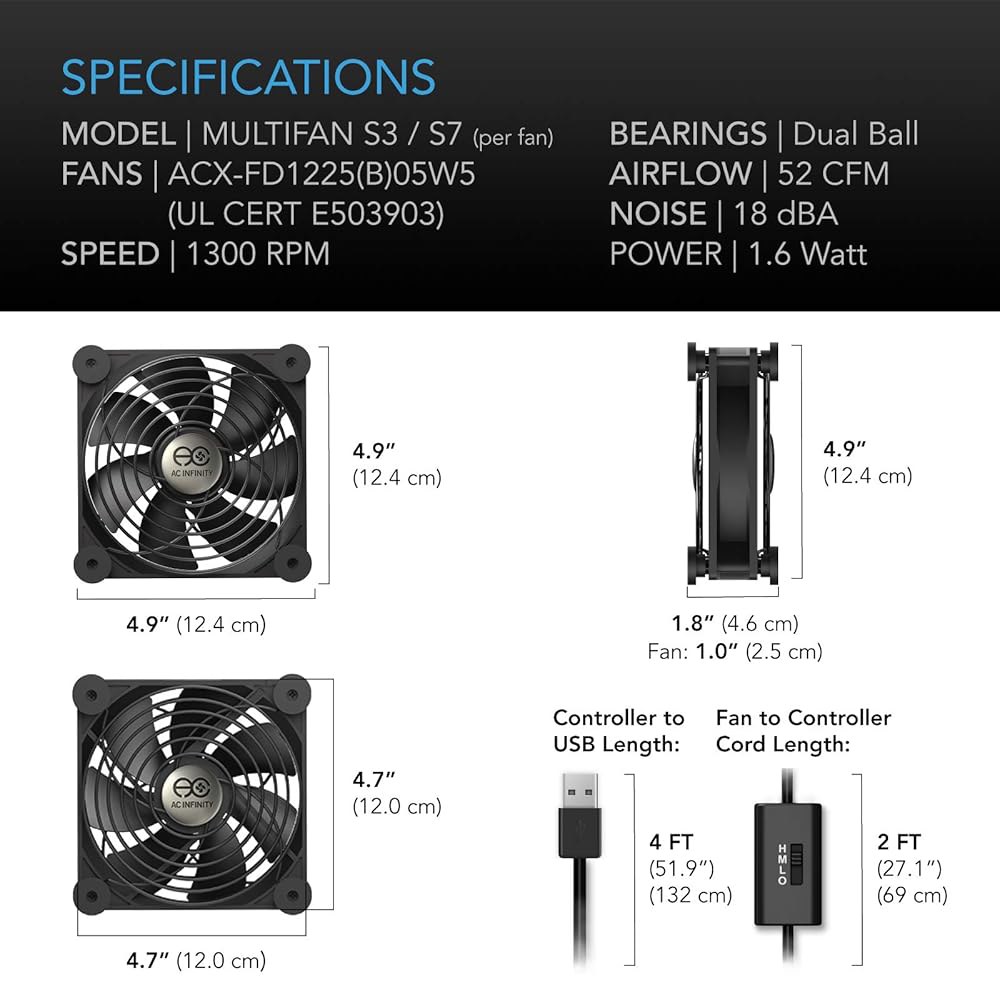 AC 인피니티 멀티팬 S7, 조용한 듀얼 120mm USB 팬, UL 인증을 받아 수신기 DVR 플레이스테이션 Xbox 컴퓨터 캐비닛 냉각 기능 제공 S1 - 상세 이미지 2