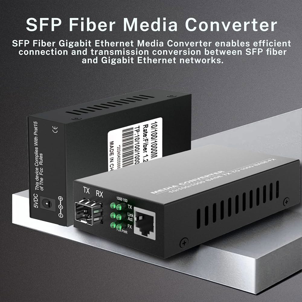 FTTPVIPS 1.25G /s Bidi 기가비트 단일 모드 광섬유 이더넷 미디어 컨버터 2PCS SFP LC 트랜시버 모듈 포함, 10 /100 /1000Base-Tx to 10 - 상세 이미지 2