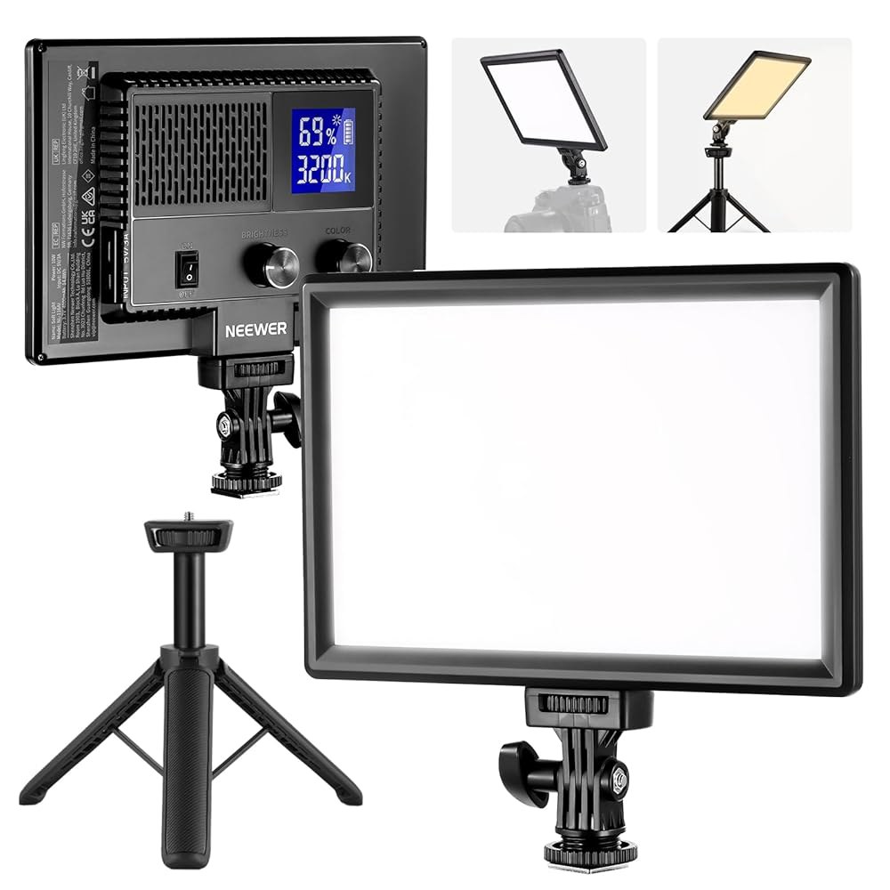 NEWER 9인치 LED 비디오 조명 패널, 미니 책상 삼각대 스탠드가 있는 디밍 가능 DSLR 카메라 소프트 조명, USB 타입 C 포트, 스튜디오 사진 녹화 라이브 스트리밍을 - 상품 이미지