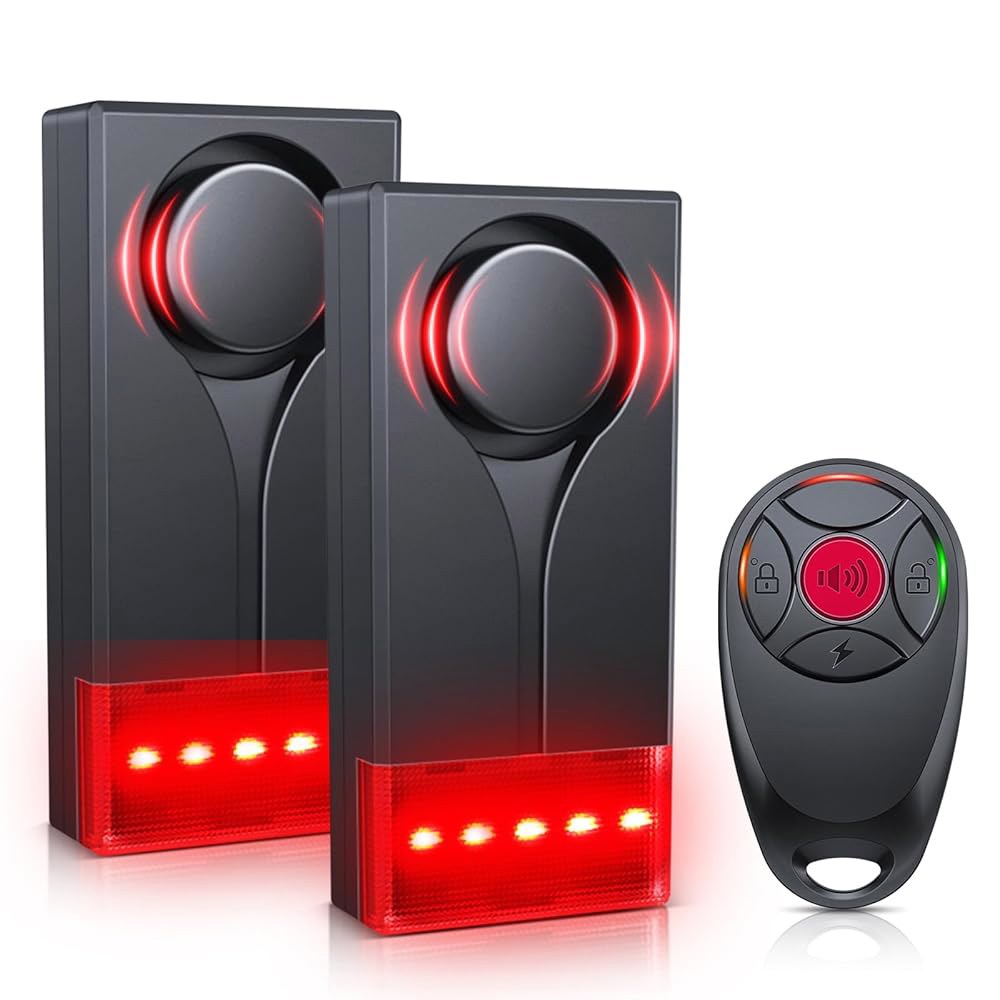 자동차 진동 소리 및 조명 알람, ElectOP 108dB 방지 알림, LED 깜박임 라이트 무선 원격 차량 2pcs 알람 포함 1 Alarm(Upgraded Remote) - 상품 이미지