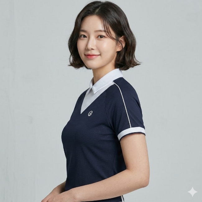 팬텀 골프 여성 여름 배색 카라 패턴 필드룩 골프 반팔 티셔츠 - 상세 이미지 2