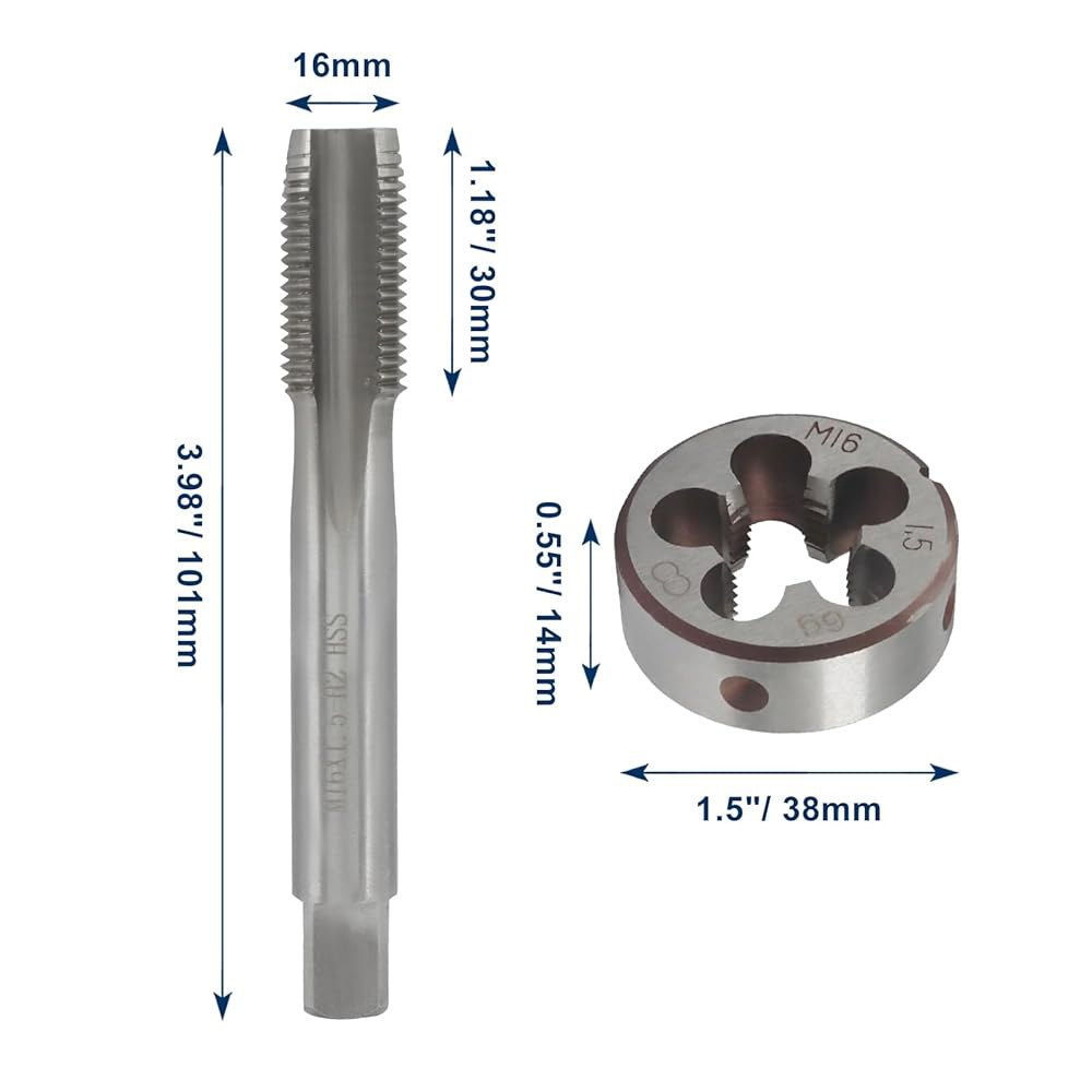 호르디온 M16 X 1.5 미터법 탭 앤 다이 세트, 1.5mm 기계 세트 오른손 나사 라운드 스레드 m6 1 - 상세 이미지 2